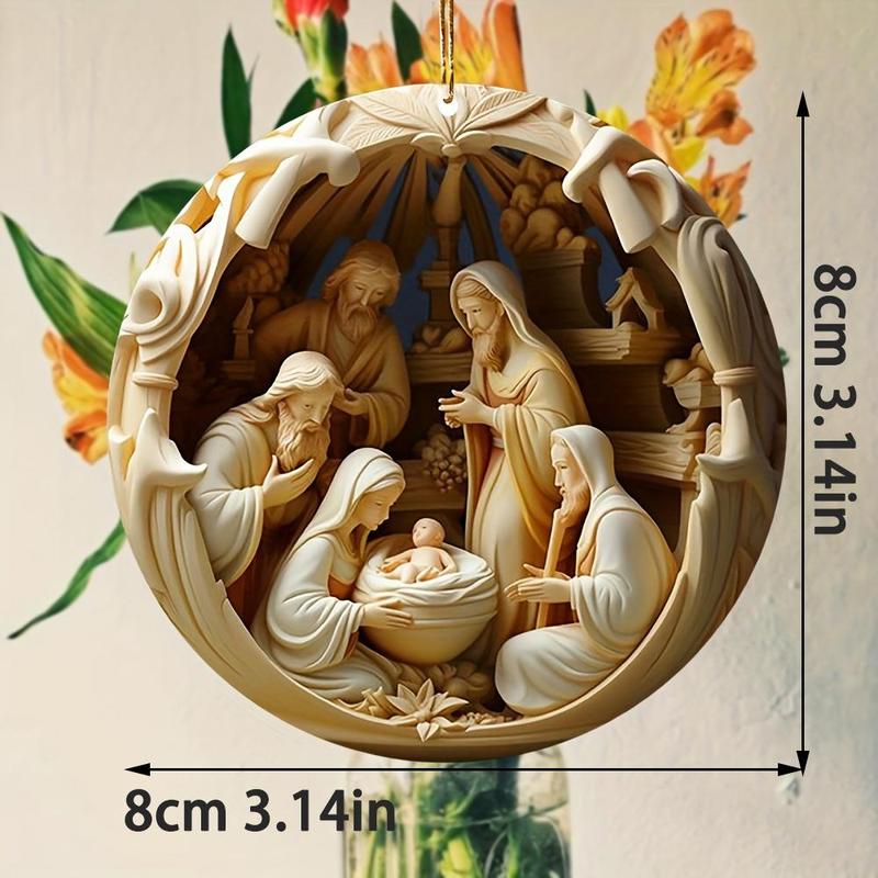 Nativity Scene Pattern Hanging Ornament, 1 Count Religious Themed Hanging Decoration, Hanging Decor for Home Living Room Bedroom