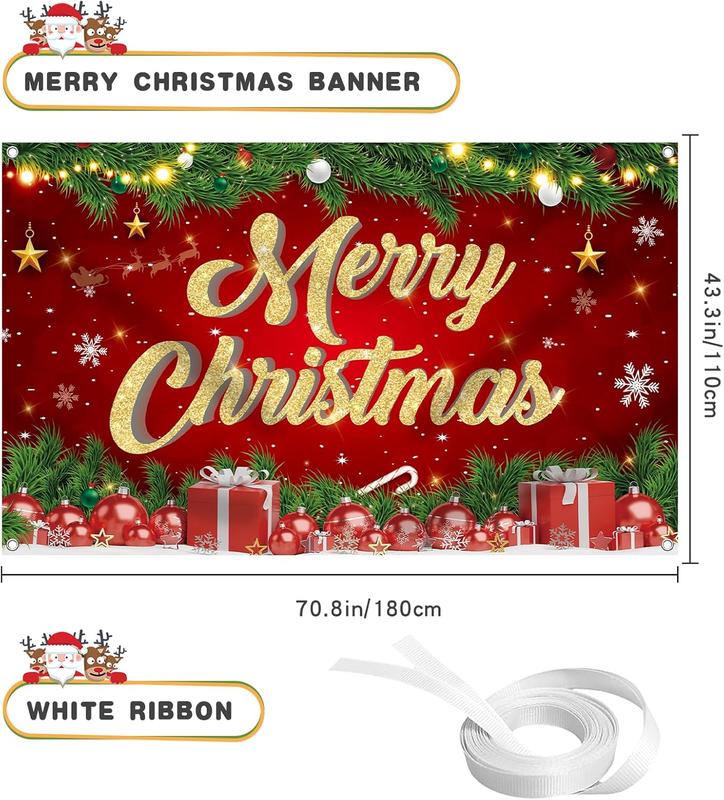 Large Merry Christmas Banner 72x44 Inch Christmas Backdrop for Christmas Party Decorations, Family Gatherings, Photo Shoots and Holiday Decor for  Party-Christmas Wall Banner