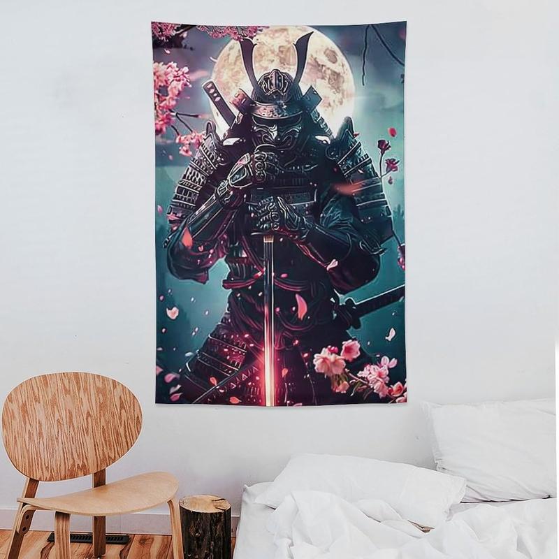 BLPOTA Japanese Samurai Tapestry,Japanese Samurai Cherry Blossom Cool Wall Tapestry Large Tapestry Wall Decor for Bedroom Aesthetic Living Room Background Decor 40