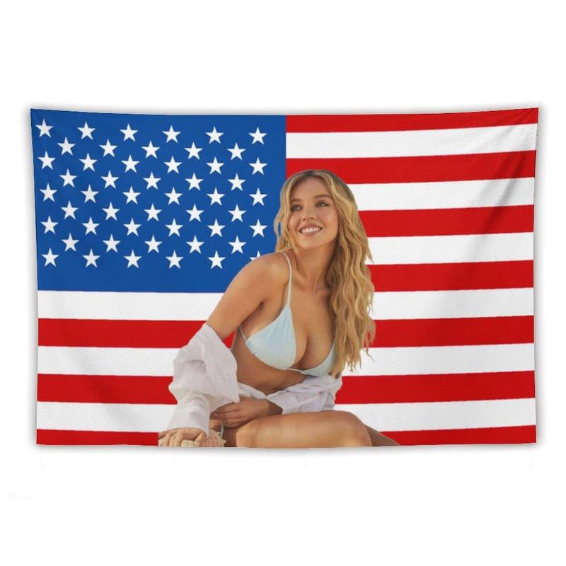 Sydney Star Sweeney American Funny Tapestry  Poster for Youth Dormitory Men's Den Bedroom Living Room Bedroom Decoration