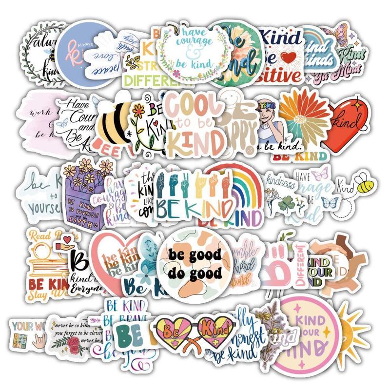 Kindness Themed Sticker, 60pcs set Waterproof Self Adhesive Decor Paper, Decor Sticker for Gift Greeting Card Water Bottle Laptop Phone Furniture