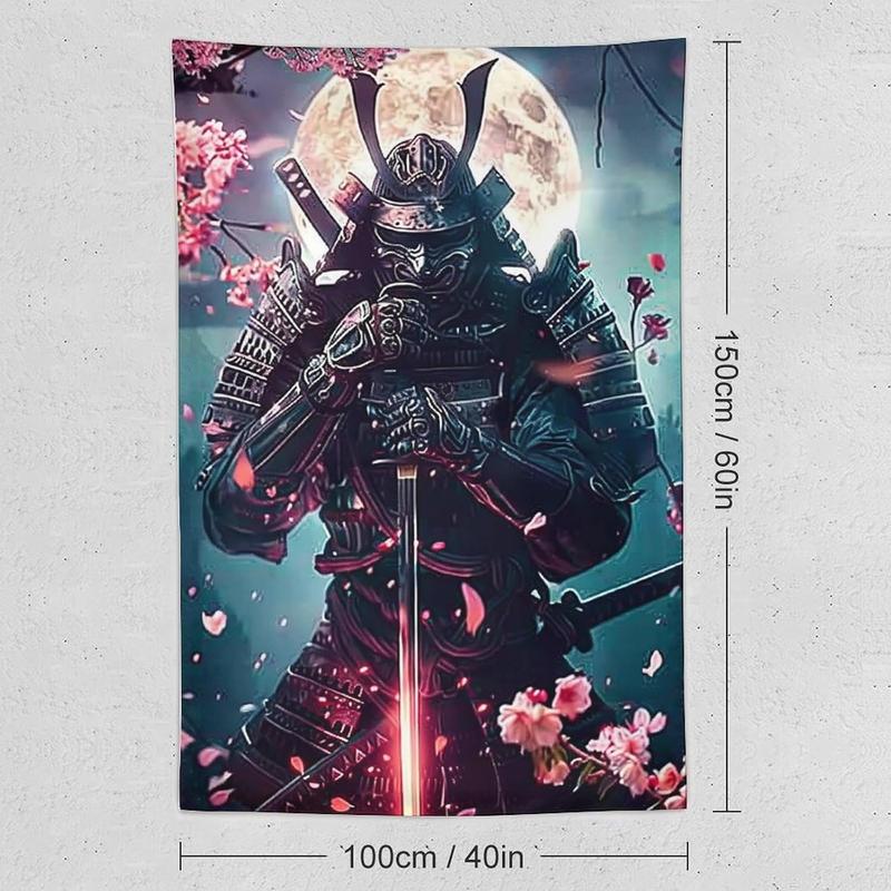 BLPOTA Japanese Samurai Tapestry,Japanese Samurai Cherry Blossom Cool Wall Tapestry Large Tapestry Wall Decor for Bedroom Aesthetic Living Room Background Decor 40