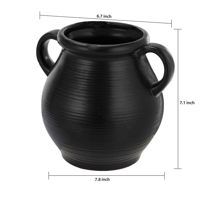 Better Homes & Gardens Classic Black Ceramic Tabletop Vase with Ribbed Finish