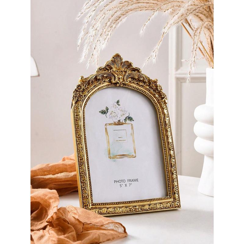 1pc Vintage European Style Gold Curved Frame Decorative Photo Frame, With One Random Inner Paper, For Home Decoration And Picture Display