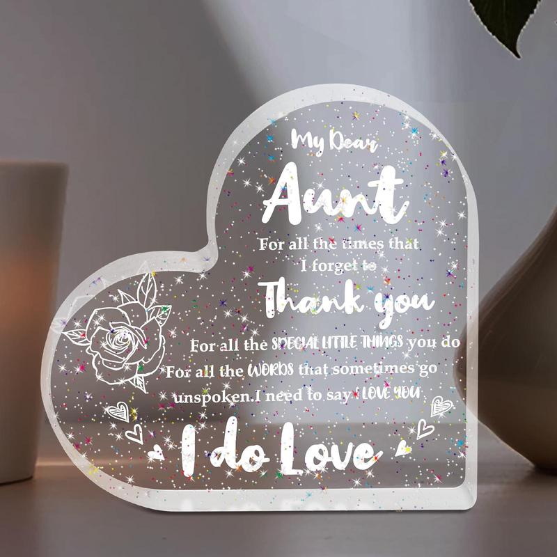 Heart Shaped Acrylic Desk Plaque, Thank You Aunt Gifts, Desktop Decoration Sign, Home Decor Supplies for Living Room Bedroom Office