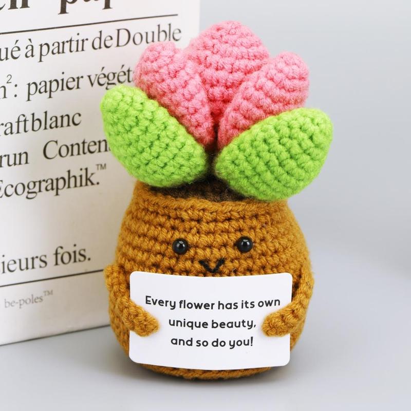 Crochet Potted Flower, 1 Count Creative Potted Plant with Card, Decorative Flower for Home Office Classroom Bedroom