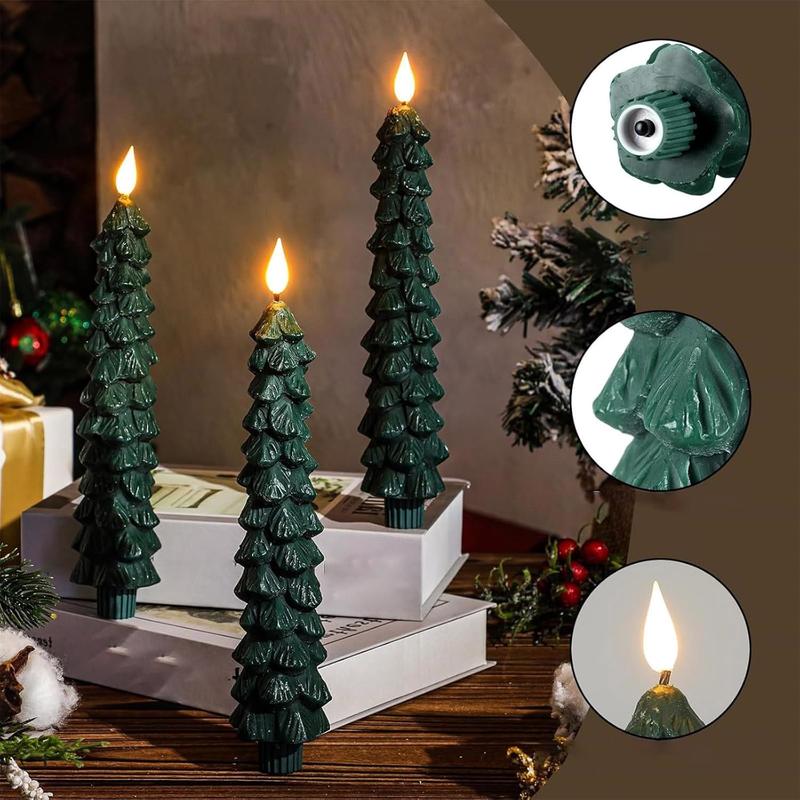 4 Pack Christmas Tree Candles with Remote, Waxy Flameless Taper Candles Flickering for Xmas Fireplace Holiday Party Home Room Decor