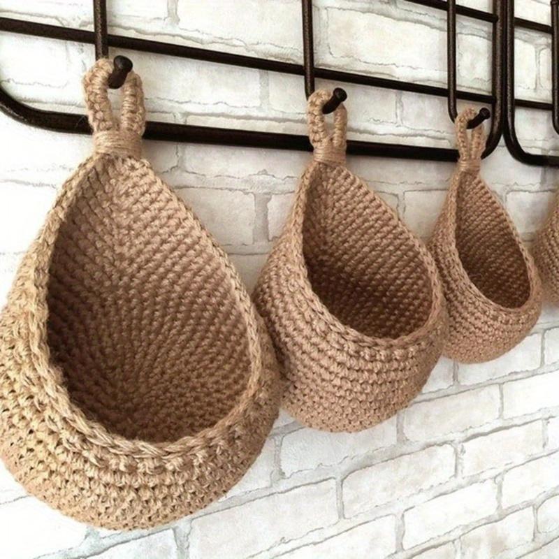 Boho Chic Hand-woven Jute Basket, 1 Count Teardrop Design Wall Hanging Fruit & Vegetable Basket, Kitchen Storage Basket for Home Decor