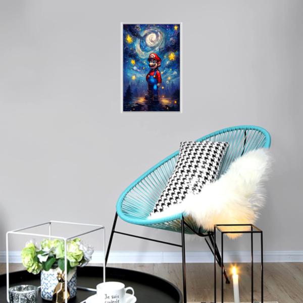 Mario Wall Art Poster Unframed - Van Gogh Starry Night Style Gaming Poster, Posters for Gamer Room, Boys Room Decor, Gamer Room Decor Wall Art, Mario Room Decor