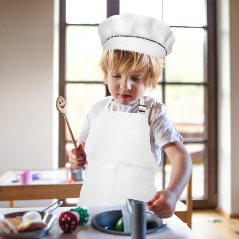 Kids Apron with Hat, 1 Set Simple Apron with Pocket, Cooking Pinafore for Boys & Girls Home Kitchen, Outfit for Kids, Kids Clothing for Kitchen