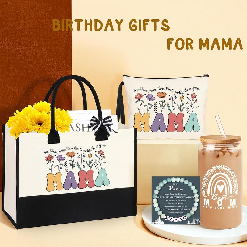 Gifts for Moms for Mom, Birthday Gift for Mom, Mother Handbag Set, Daughter Son Gifts for Moms Basket Christmas Gift Mom Handbag Cosmetic Bag, 16 Oz (about 473.2 ML) Canned Glass Mother Bracelet Gift