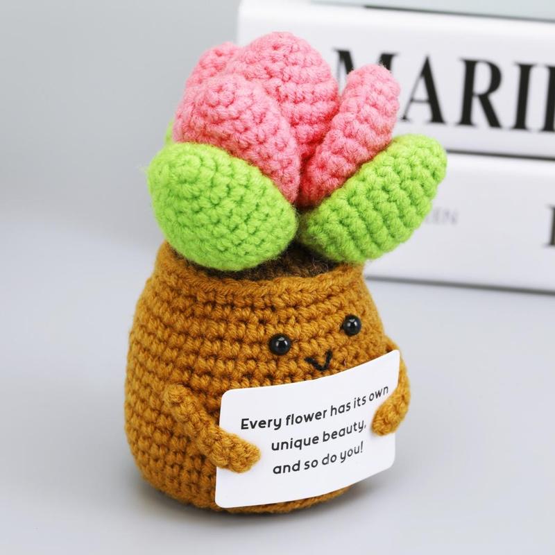 Crochet Potted Flower, 1 Count Creative Potted Plant with Card, Decorative Flower for Home Office Classroom Bedroom