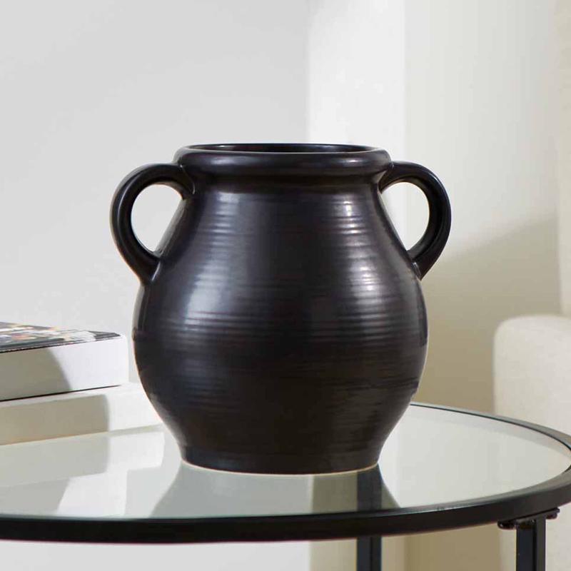 Better Homes & Gardens Classic Black Ceramic Tabletop Vase with Ribbed Finish