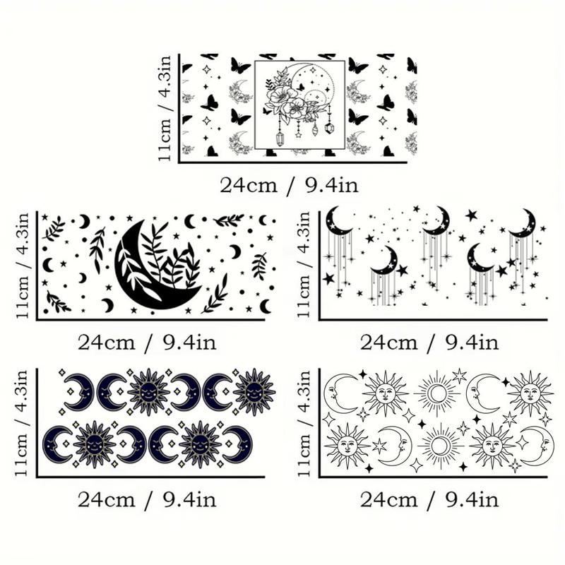 Boho Style Sun & Moon Pattern Decals, 5 Counts set DIY Decorative UV Transfer Stickers for Glass Cup Bottle, Waterproof & Scratch Resistant Sticker