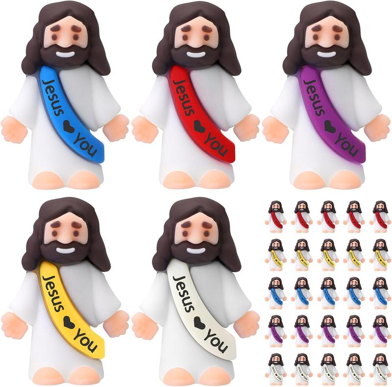 Mini Jesus Figures 25 Pcs Mini Jesus Statue with Slogan Jesus love You Little Jesus Figures, Jesus Mini Statue, Cute Jesus Ornament, Religious Christmas Christian Baptism Gifts, Creative Gift for Family Friend