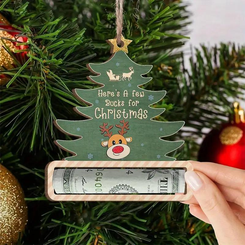 Christmas Tree Design Money Holder Ornament, 1 Count Wooden Elk Money Holder Pendant, Festive Christmas Tree Hanging Decoration