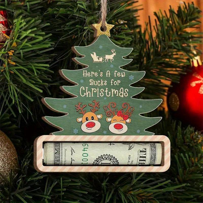 Christmas Tree Design Money Holder Ornament, 1 Count Wooden Elk Money Holder Pendant, Festive Christmas Tree Hanging Decoration