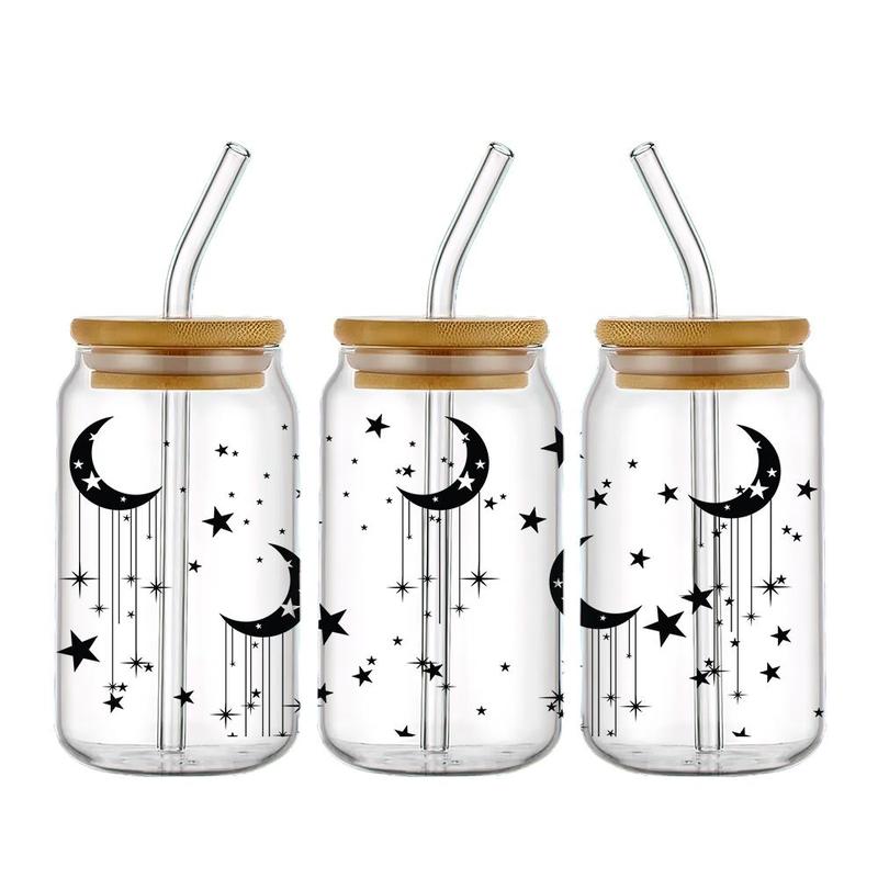 Boho Style Sun & Moon Pattern Decals, 5 Counts set DIY Decorative UV Transfer Stickers for Glass Cup Bottle, Waterproof & Scratch Resistant Sticker