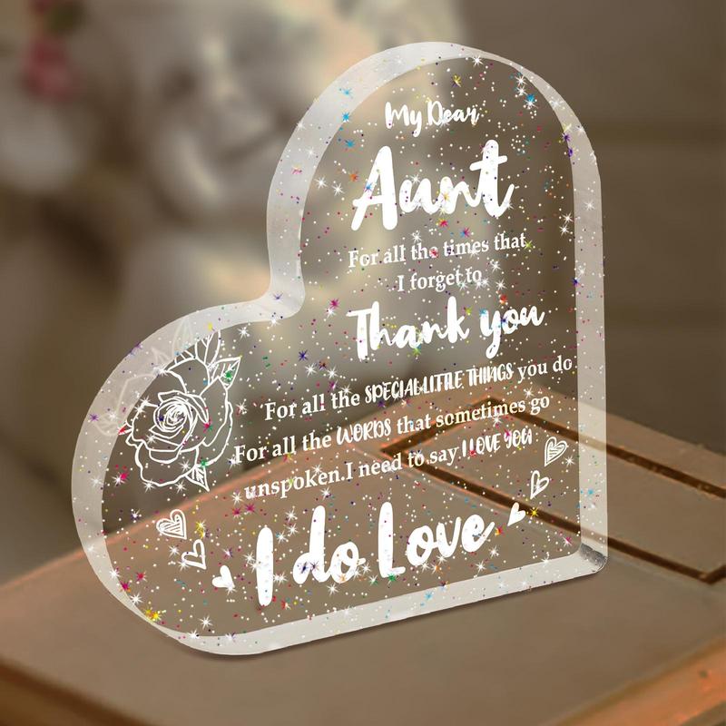 Heart Shaped Acrylic Desk Plaque, Thank You Aunt Gifts, Desktop Decoration Sign, Home Decor Supplies for Living Room Bedroom Office