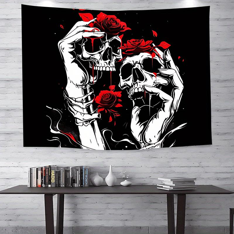 Christmas Gift - Skull Rose Gothic Tapestry – Wall Decor with Roses and Skeletons, Horror-Themed Hanging Art for Bedroom, Dorm, Home, Gifts Decoration Halloween gift