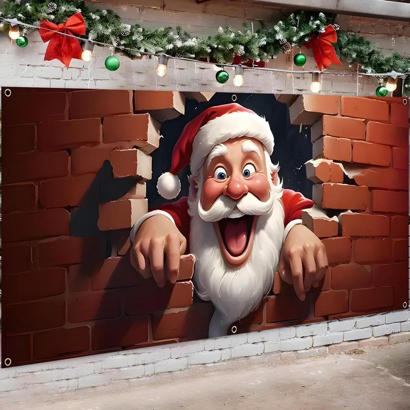 Christmas Themed Garage Door Banner, 1 Count Santa Claus Pattern Wall Decor, Wall Hanging Decor for Home Garden Christmas Party