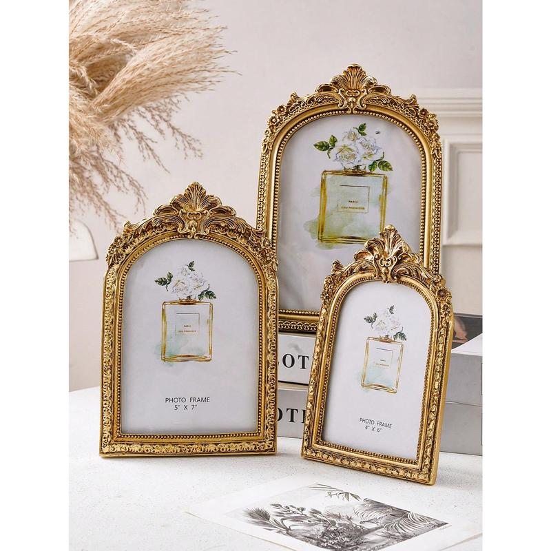 1pc Vintage European Style Gold Curved Frame Decorative Photo Frame, With One Random Inner Paper, For Home Decoration And Picture Display