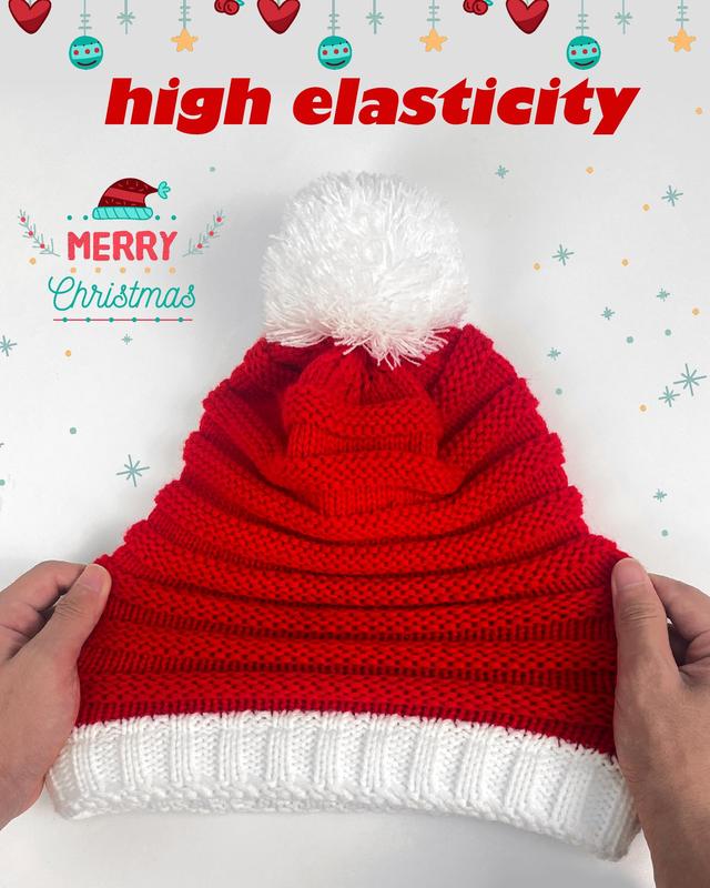 Red Knitted Santa Hat for Adults - Unisex Xmas & New Year  Hat