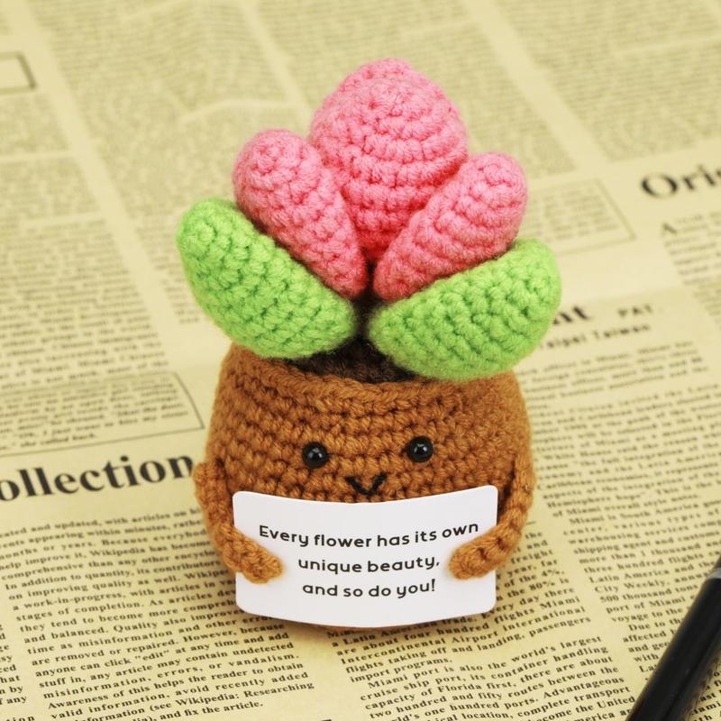 Crochet Potted Flower, 1 Count Creative Potted Plant with Card, Decorative Flower for Home Office Classroom Bedroom