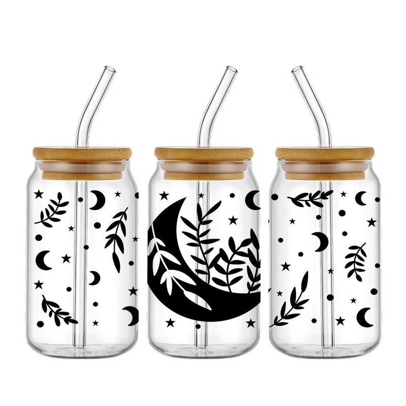 Boho Style Sun & Moon Pattern Decals, 5 Counts set DIY Decorative UV Transfer Stickers for Glass Cup Bottle, Waterproof & Scratch Resistant Sticker