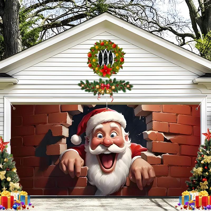 Christmas Themed Garage Door Banner, 1 Count Santa Claus Pattern Wall Decor, Wall Hanging Decor for Home Garden Christmas Party