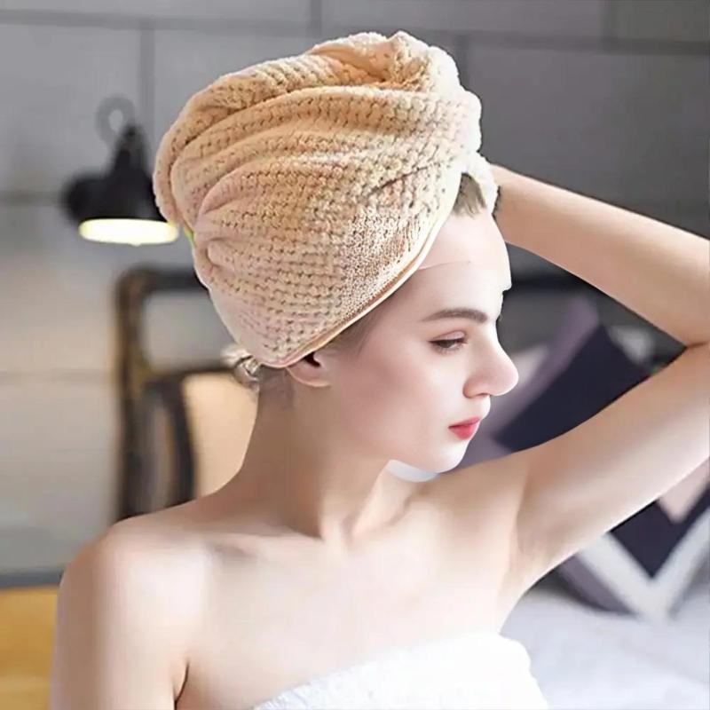 1 Pc Hair Drying Towel, Absorbent Hair Towel Wrap, Button Quick-dry Hair Turbans for Wet Hair, Solid Color Coral Fleece Hair Drying Cap