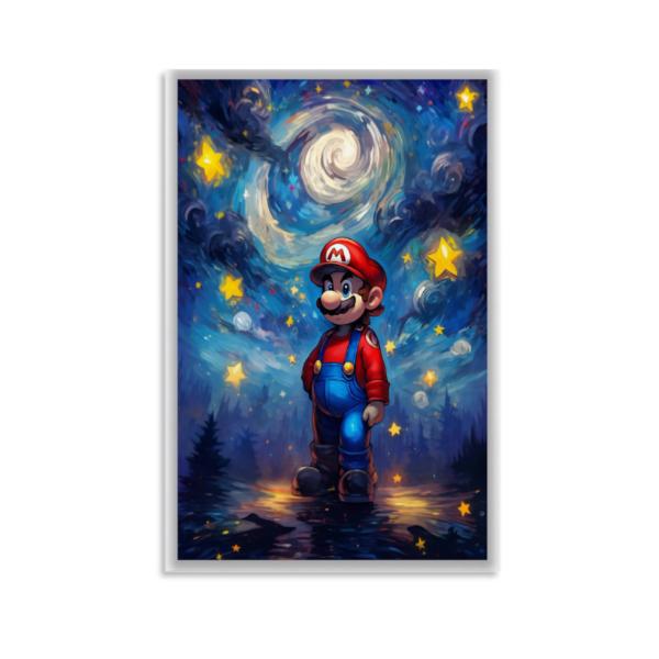 Mario Wall Art Poster Unframed - Van Gogh Starry Night Style Gaming Poster, Posters for Gamer Room, Boys Room Decor, Gamer Room Decor Wall Art, Mario Room Decor