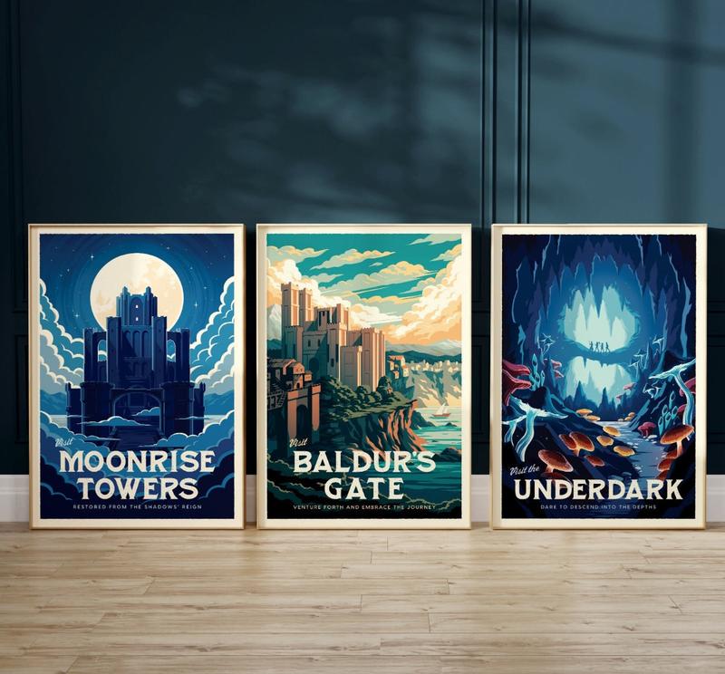 BG3 Travel Poster Bundle - Wall Decor Artwork Baldur's Gate Gaming Gift Gifts Ornaments