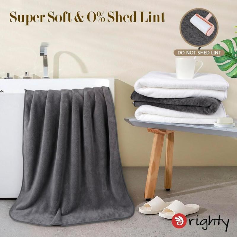 Microfiber Bath Towels Pack of 2(27'' x 54'') - Soft Feel, Highly Absorbent, Quick Drying for Body, Sport, Yoga, SPA, Fitness - Grey Cotton Shower