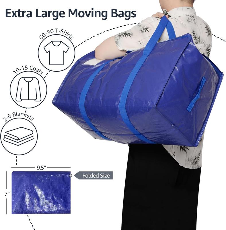 Moving Bags Heavy Duty , Alternative for Moving Boxes & Moving Supplies, Storage Bag with Handles, Lid&Zippers, Packing Bags for Clothes, Camping & College Moving Essentials(Blue, 8 Pack)