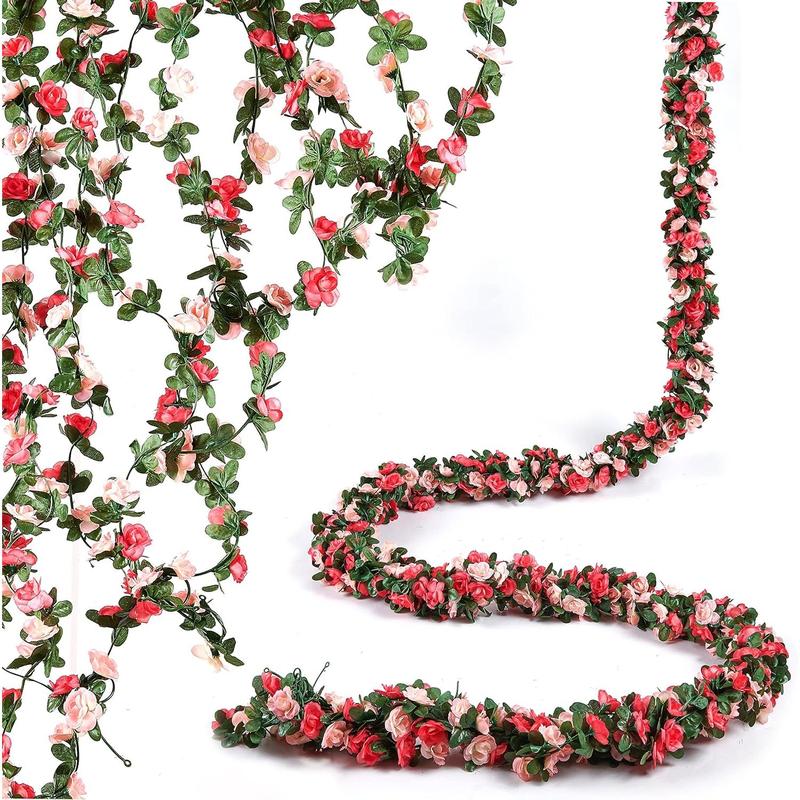 2Pcs 16.4Ft Flower Garland Artificial Rose Vines for Bedroom, artificial ferns for outdoors,Cute Fake Hanging Flower Vines Floral Garland Decorations for Wedding Party Wall Room Decor Aesthetic Decorative Fruit Plants Ornaments