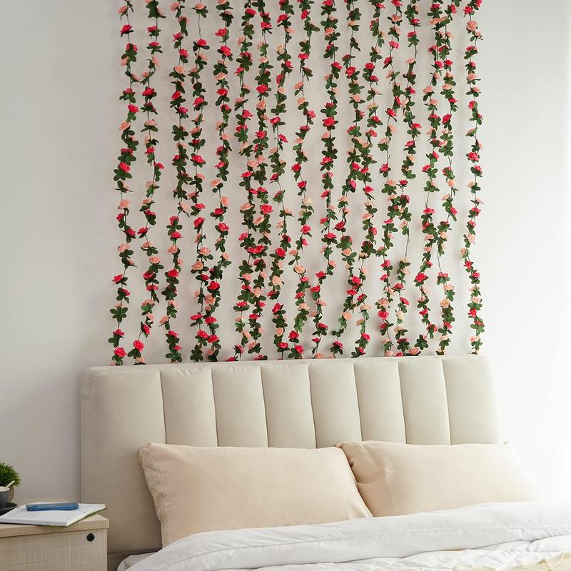 2Pcs 16.4Ft Flower Garland Artificial Rose Vines for Bedroom, artificial ferns for outdoors,Cute Fake Hanging Flower Vines Floral Garland Decorations for Wedding Party Wall Room Decor Aesthetic Decorative Fruit Plants Ornaments