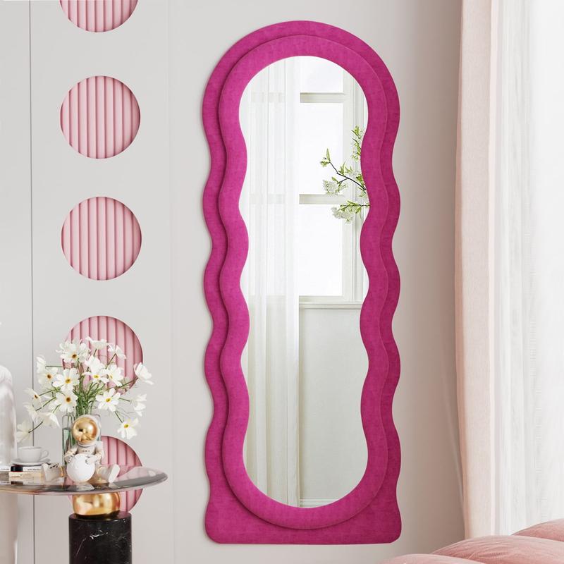 Wavy Full Length Mirror, Freestanding Floor Mirror with Stand, 63