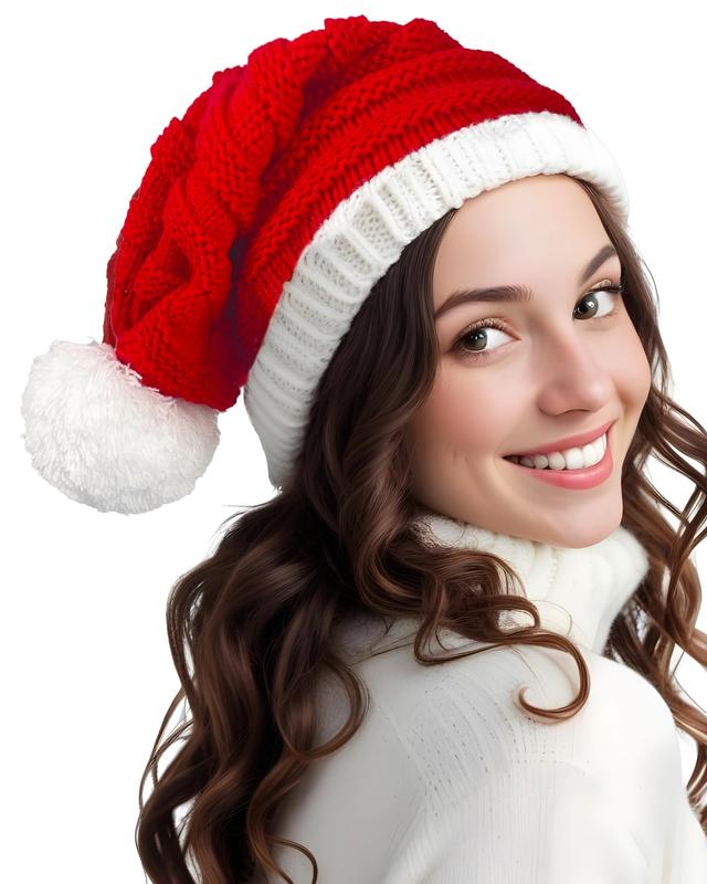 Red Knitted Santa Hat for Adults - Unisex Xmas & New Year  Hat