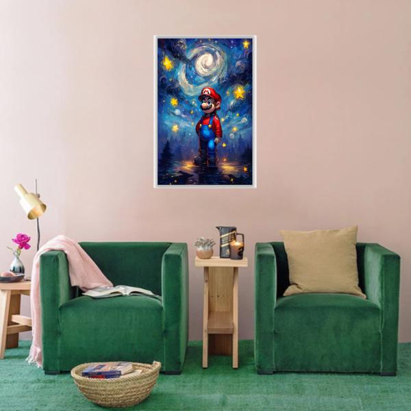 Mario Wall Art Poster Unframed - Van Gogh Starry Night Style Gaming Poster, Posters for Gamer Room, Boys Room Decor, Gamer Room Decor Wall Art, Mario Room Decor