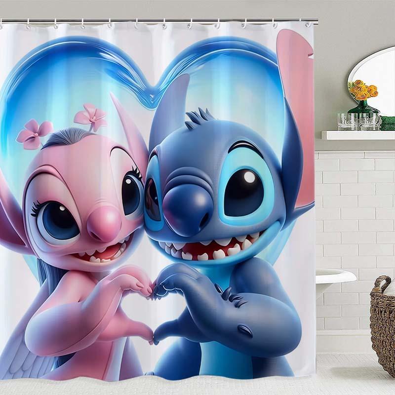 Cartoon Pattern Shower Curtain, 1 Count Waterproof Bathroom Curtain with 12pcs Hooks, Bathroom Decor Supplies for Home Hotel Salon