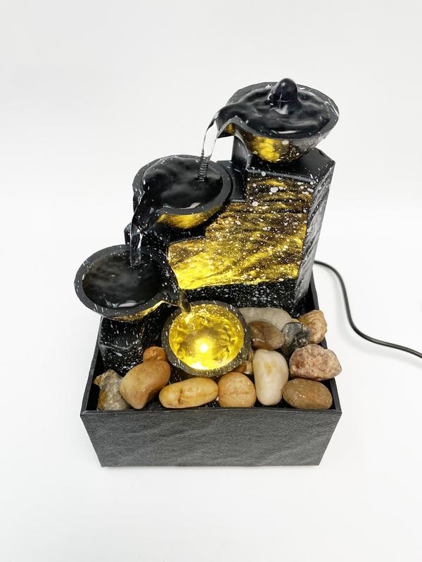 Tabletop Fountain, Desktop USB Small Water Fountains with Irregular Stones and Decorative LED Lights