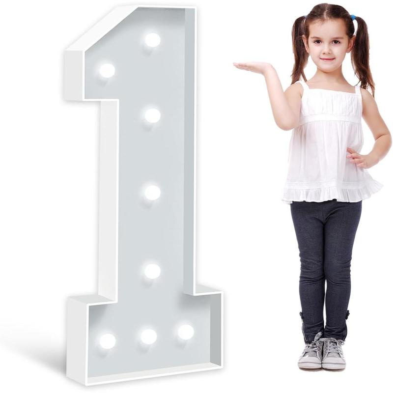 3FT Marquee Light Up Numbers, Foam Board Mosaic Balloon for Party Backdrop Displays, Large Happy 1st 15th 16th Birthday Light Up Sign, Cardboard Number 1 for Parties Decorations, Assembly Required