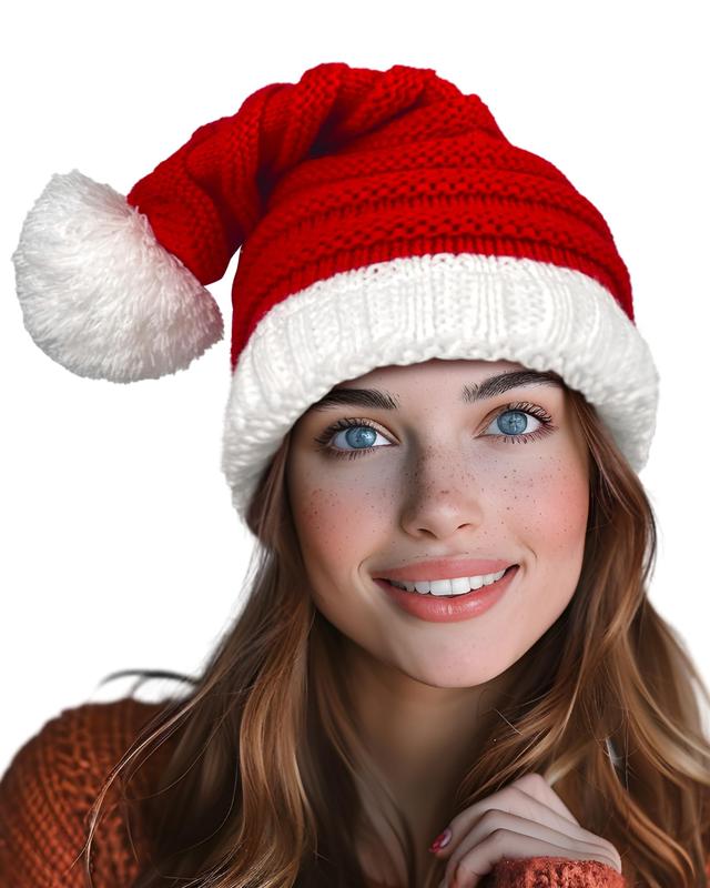 Red Knitted Santa Hat for Adults - Unisex Xmas & New Year  Hat