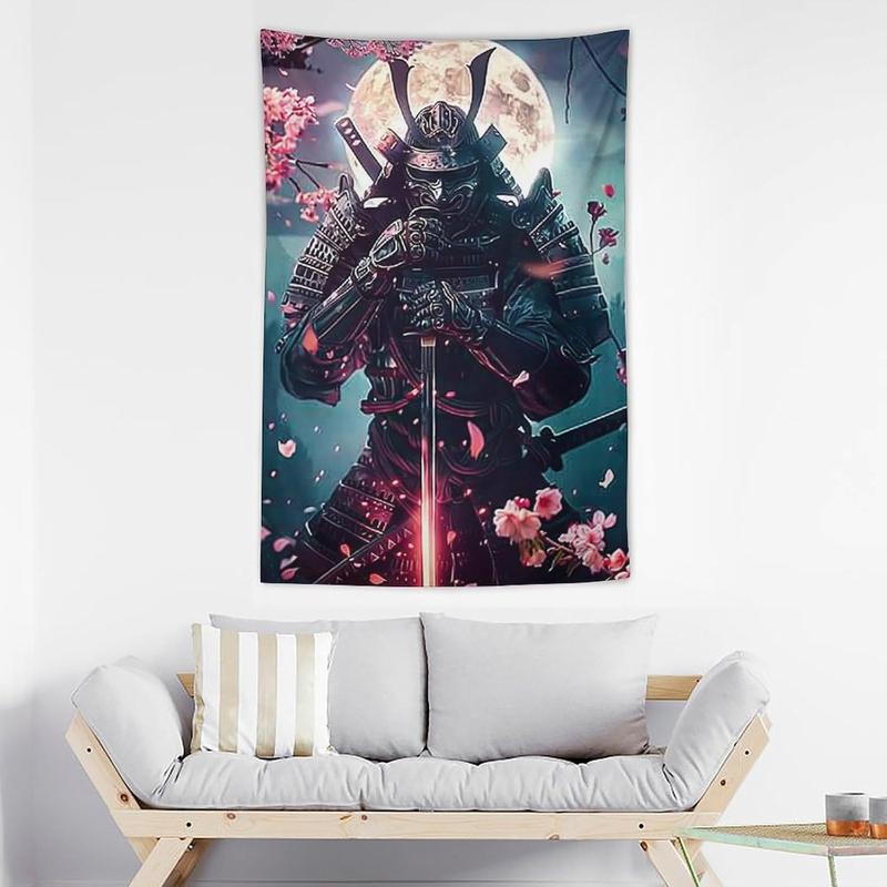 BLPOTA Japanese Samurai Tapestry,Japanese Samurai Cherry Blossom Cool Wall Tapestry Large Tapestry Wall Decor for Bedroom Aesthetic Living Room Background Decor 40