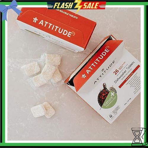 ATTITUDE Dishwasher Pods, Naturally Derived Dishwashing Detergent, Vegan and Plant-Based Dish Soap Tablets, Phosphate Free, Unscented, 26 Count