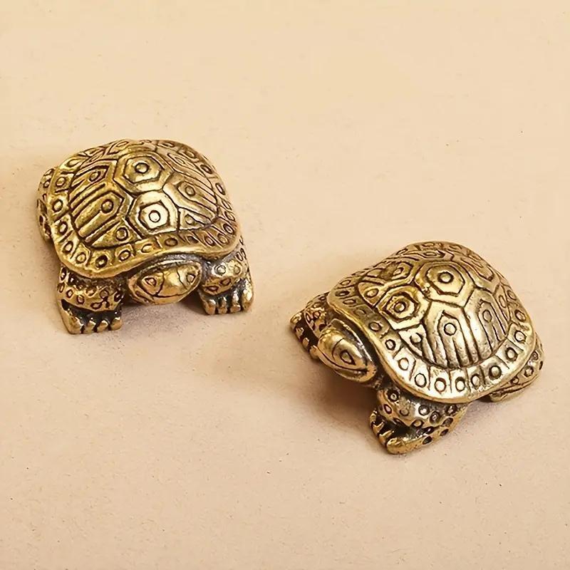 Turtle Design Brass Ornament, 2 Counts Mini Vintage Turtle Statue, Home Desktop Decoration for Living Room Bedroom Office