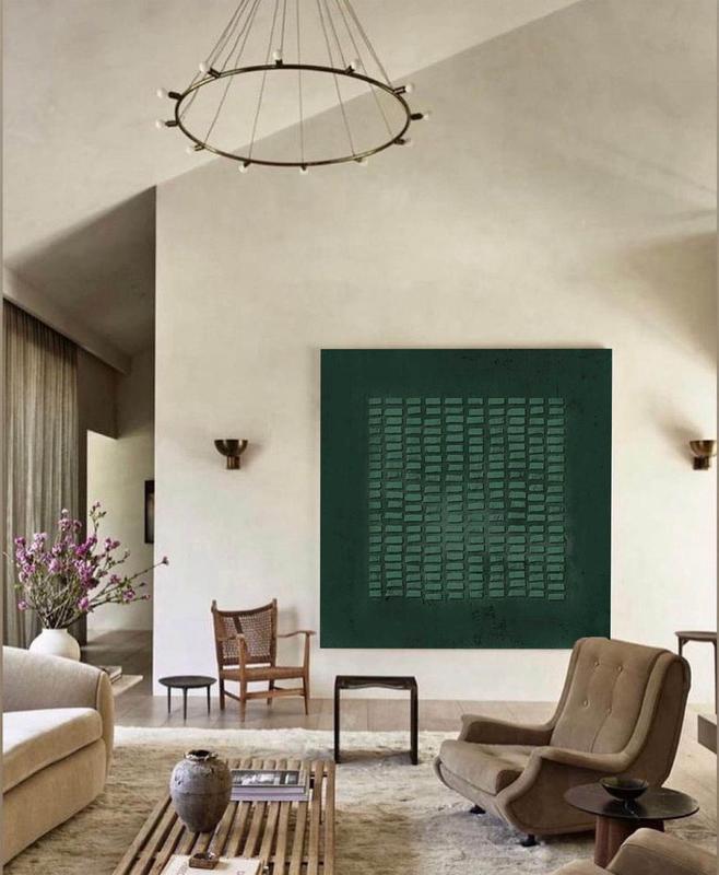 Green Wabi-Sabi Wall Art: Abstract Canvas with Minimalist 3D Texture