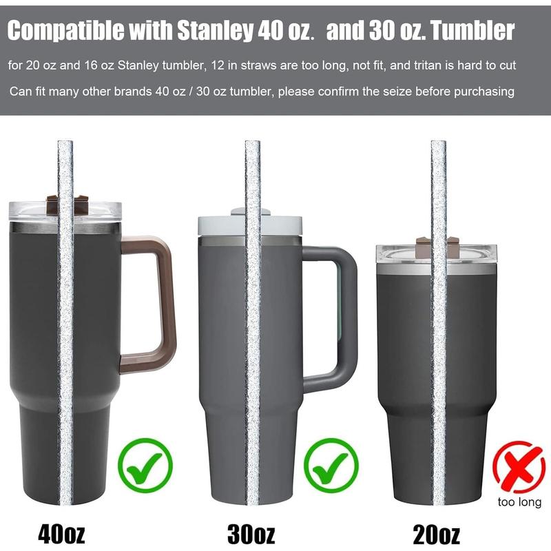 10 Pack Color Replacement Straws for Stanley 40 oz 30 oz Tumbler, 12 in Long Reusable Plastic Glitter Straws for Stanley Cup Accessories, Half Gallon Jug, Plus 2 Cleaning Brush