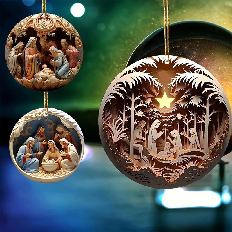 Nativity Scene Pattern Hanging Ornament, 1 Count Religious Themed Hanging Decoration, Hanging Decor for Home Living Room Bedroom